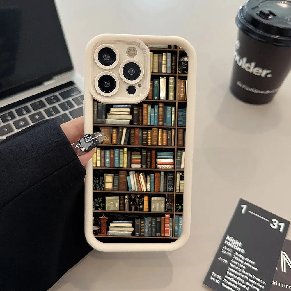 Book Shelf Creative Pattern Silicone Phone Case For iPhone 16 Pro Max Cases iPhone 15 14 13 12 11 XS Max X XR 7 8 Plus 16E Cover