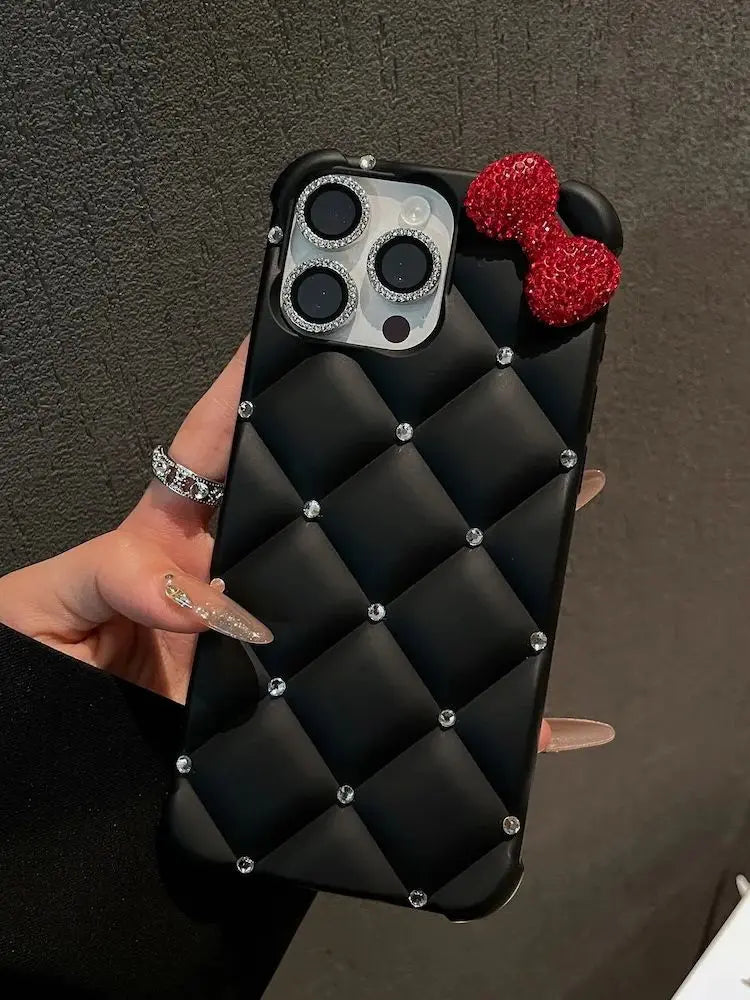 Luxury Designer Kitty Bow Case for iPhone 16 Pro Max 17 Pro 17 air Glitter Diamond Phone Cover for iPhone 14 15 13 16e 12 Pro 11