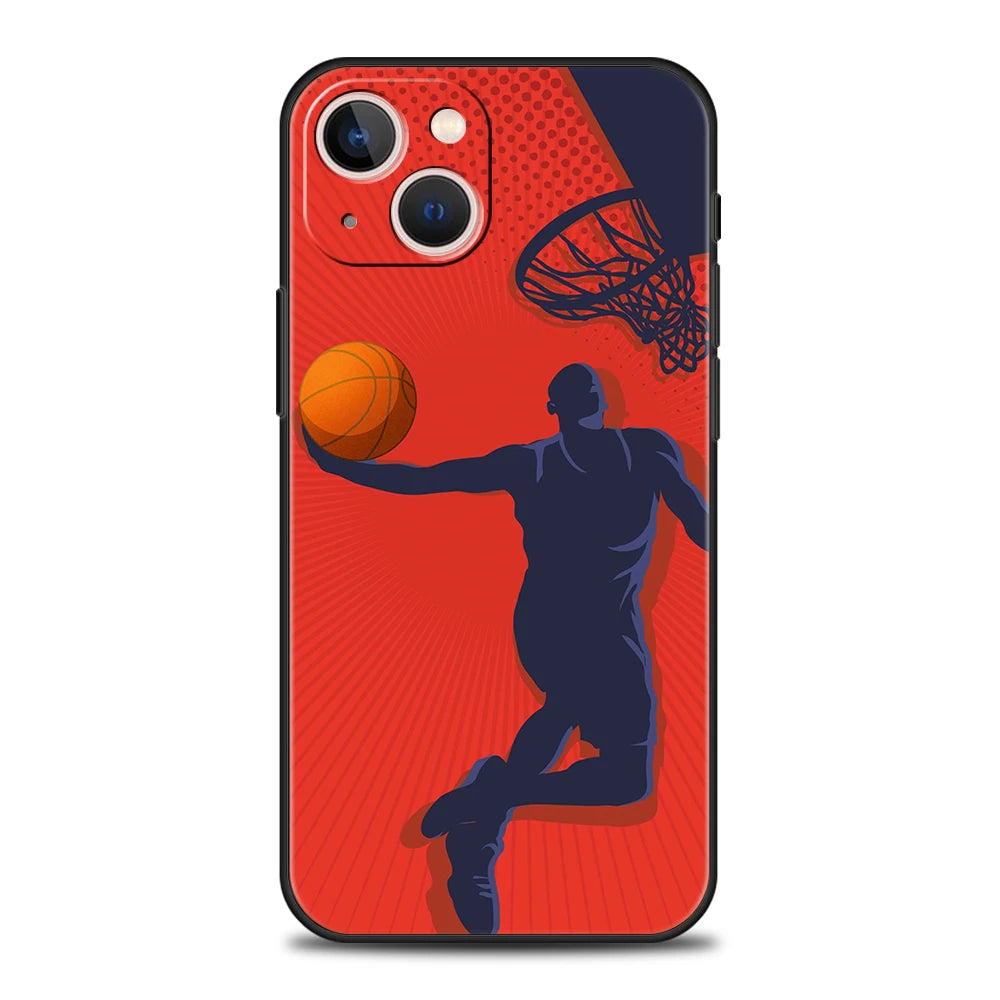 Basketball Basket Sports Phone Case Cover for iPhone 16 15 14 13 12 Pro Max XR XS 11 7 8 Plus Shockproof Silicone Soft Shell Bag