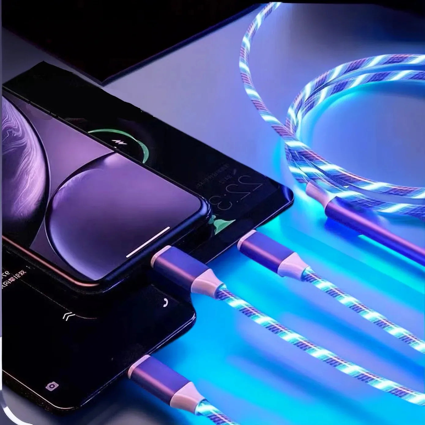 3 IN 1 Glowing LED Light Phone Charger Luminous USB Type C Cable For Xiaomi For iphone For Samsung Phone Accessories Charge Cord