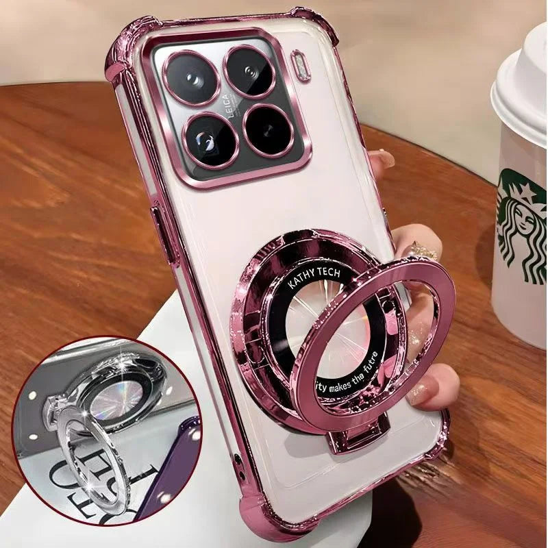 Phone Case on For Motorola Moto G06 G56 G86 G05 G24 G14 G04 G54 G84 E14 E15 Magnetic Holder Stand Plating Clear Shockproof Cover