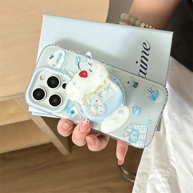 Korean Cute Cream Cake Magnetic Phone Case For iPhone 17 16 Pro 14 15 Pro Max Cover with Stand Holder Girp Shockproof Cute Cases