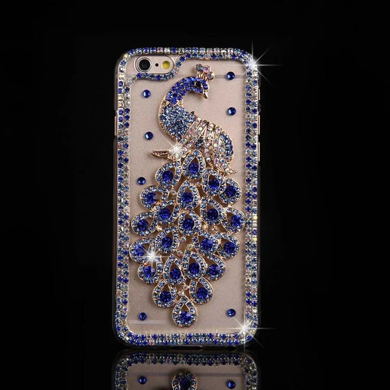 Cases for iPhone 17 Air 16 16e 15 14 13 12 11 7 8 Pro Max Plus X XS XR SE 2020 2022 Case Diamond Phone Cover coque Peacock