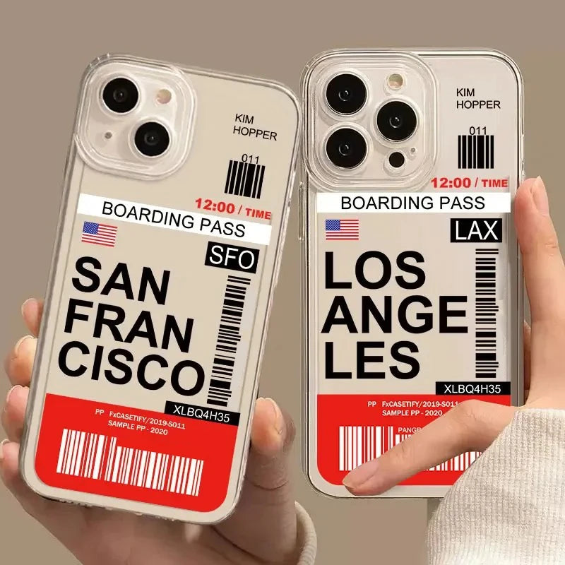 Funny World City Tourist Ticket Label Phone Case for iPhone 16 15 14 Pro Max Plus Dustproof Non-Slip Transparent Cover Fundas