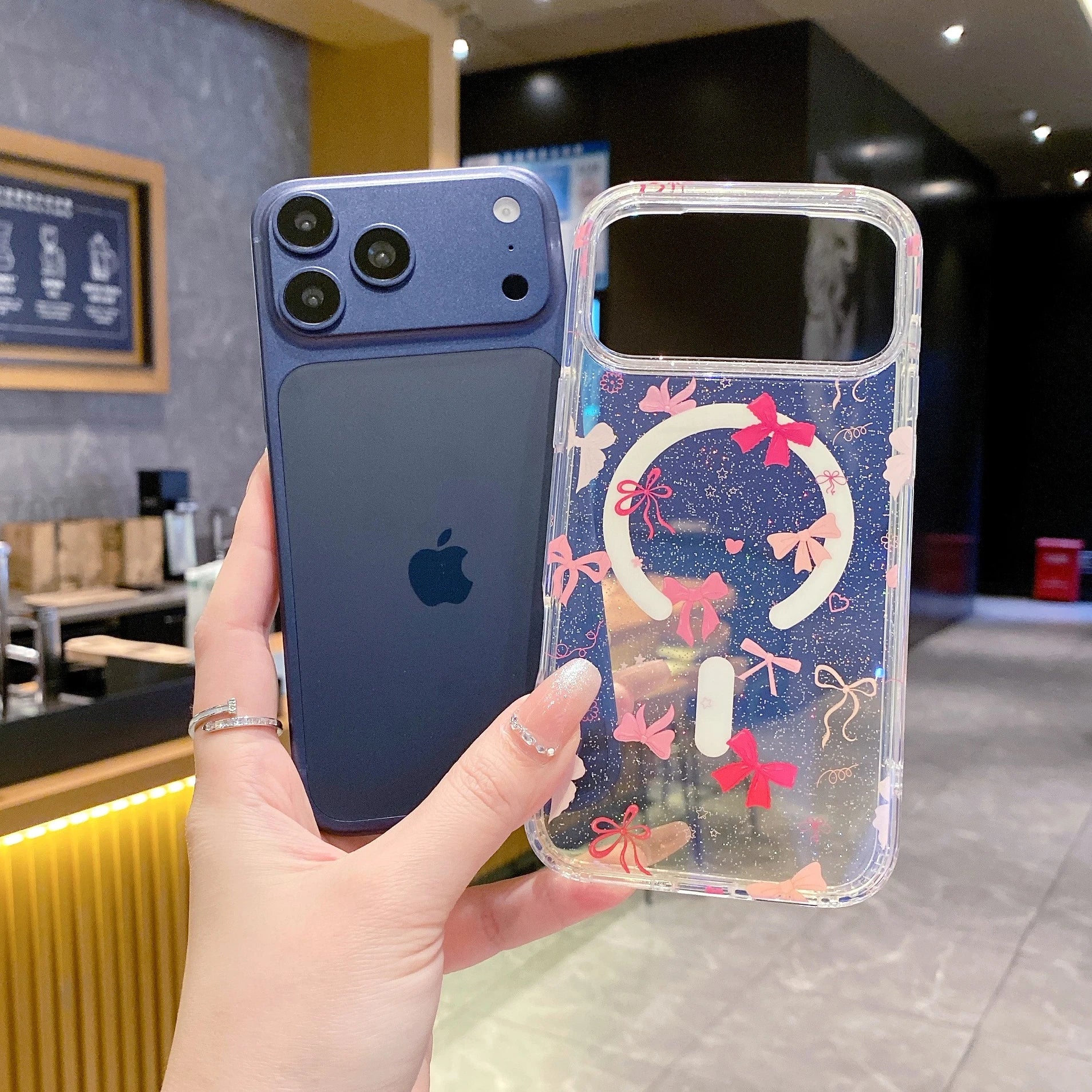Cute Pink Heart Bow Phone Case for IPhone 17 16 15 14 13 Pro Max 13 17Air 16e with MagSafe Shockproof Soft Clear Cases Coque