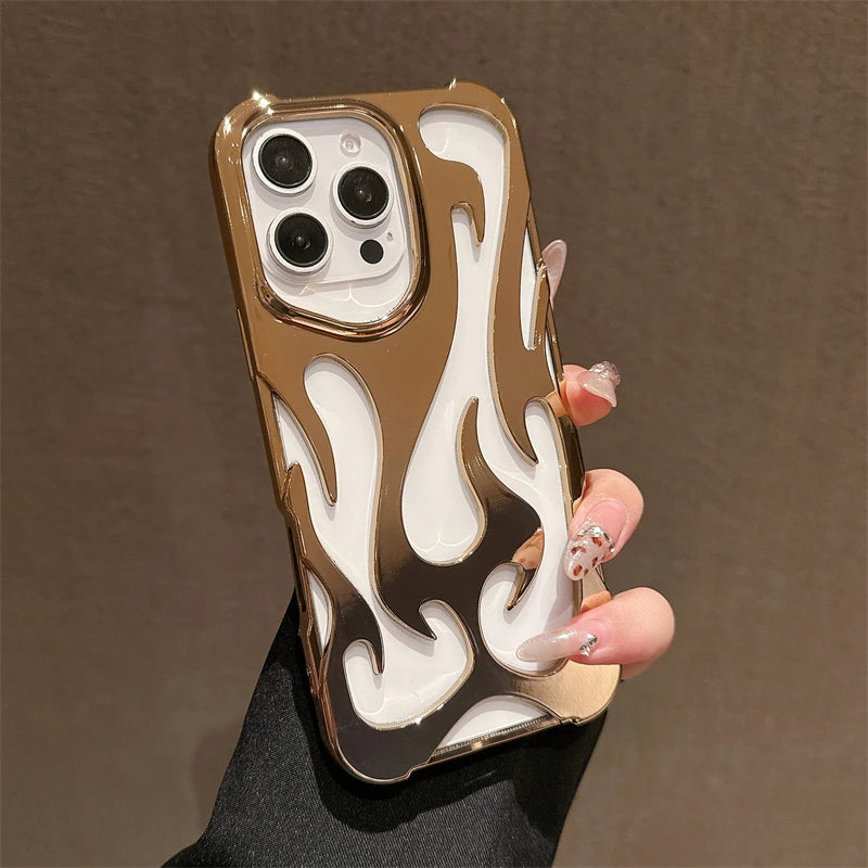 Fashion 3D Hollow Flame Pattern Phone Case For iPhone 16 15 14 Plus 12 11 13 Pro Max Slim Cooling Shockproof Plating Soft Cover