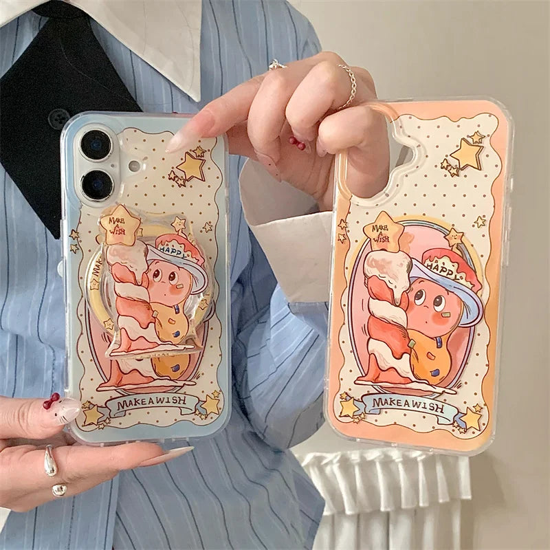 Magnetic Phone Case For iPhone 16 Pro 15 14 13 Pro Max Cover with Magsafe Holder Cute Candle Star Shockproof Silicone Cases 15