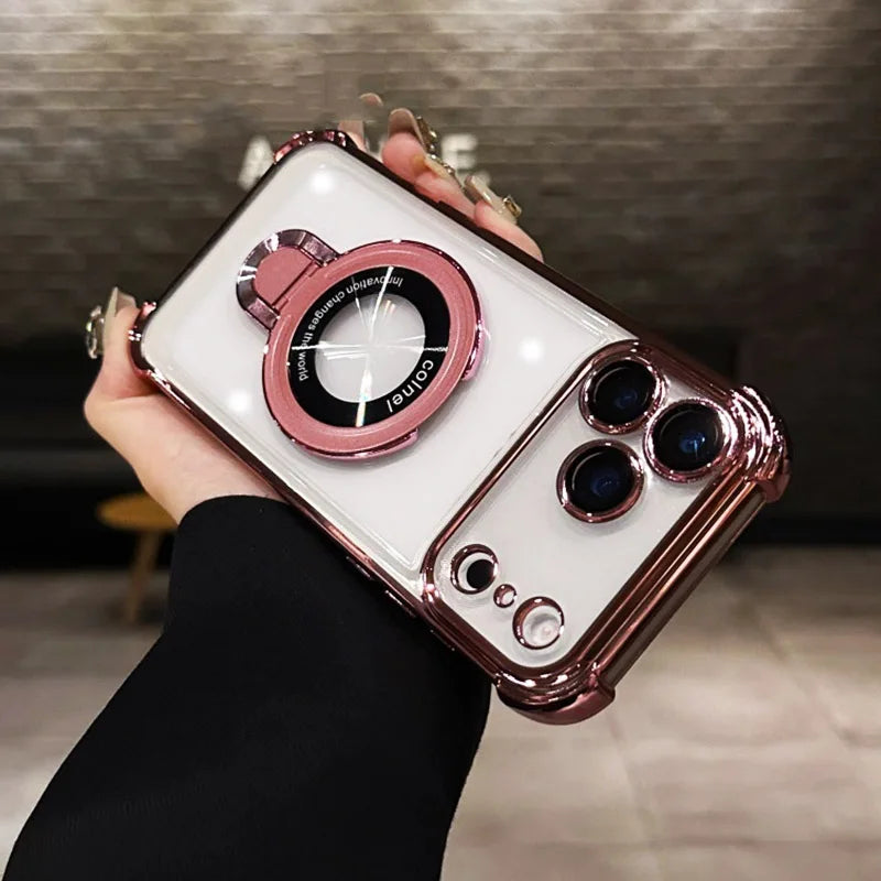 Transparent Magnetic Holde Bracket Case for Motorola Moto G86 G56 G05 G24 G14 G34 G04 G84 G54 E14 E15 G53 G52 Shockproof Cover