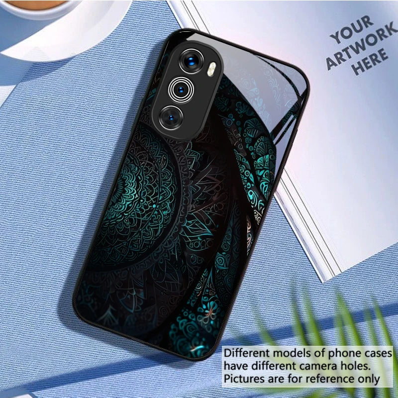 Black Pattern For Moto G54 Power 5G G75 Edge 50 Neo G14 24 4G 34 G55 85 35 20 Lite 30 Pro G24 Power Black Glass Phone Case