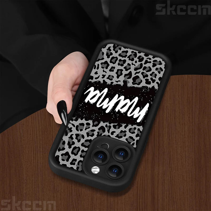 Leopard Print Mom Letter Patter Phone Case For iPhone 16 15 Pro Max 14 Plus 13 12 11 X XS XR 7 8 Plus Matte Silicone Soft Cover