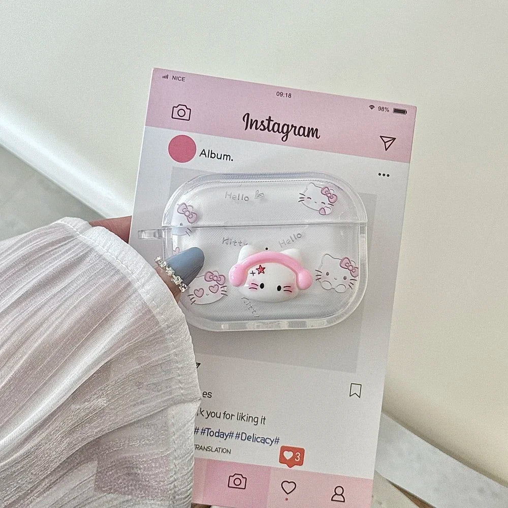 Earphone Case For Airpods 1 2 3 4 Pro 2 3D Cute Sanrio Hello Kitty Wireless Bluetooth Headset Protective Soft Cover With Pendant
