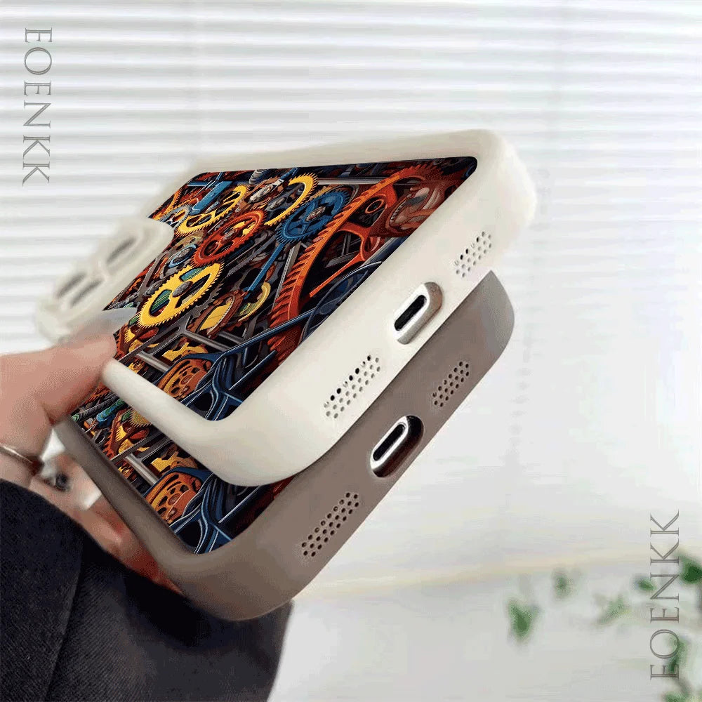 Mechanical gear pattern Phone Case For iPhone 15 16 Pro Max Cases iPhone 14 13 12 11 Pro XS Max XR X 7 8 Plus Shockproof Cover
