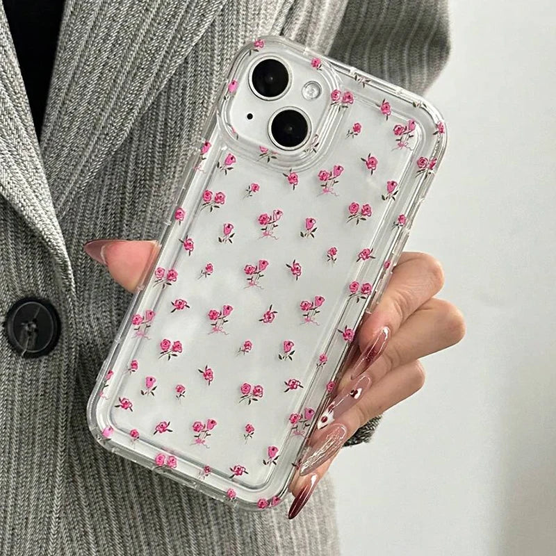 Case For iPhone 16 Cases iPhone 14 15 Pro Max Case Rose Flower Phone Case For iPhone 13 12 11 XS XR X 7 8 Plus Clear Cover