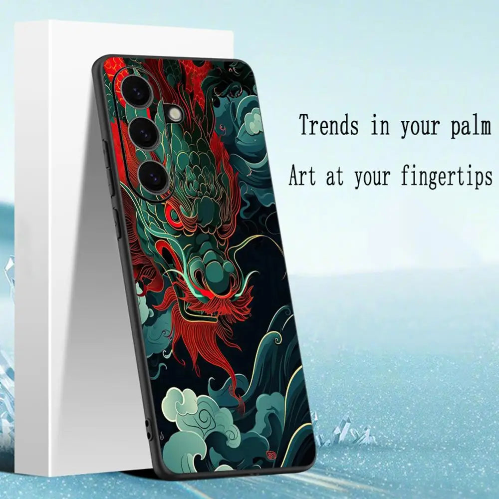 Luxury cool Chinese dragon Phone Case For Samsung Galaxy S25 S24 S23 S22 S21 S20 Plus Ultra Note20 Soft Black