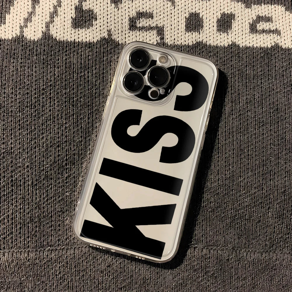 Kiss English Phone Cases For iPhone 17 16 15 14 Plus 13 12 11 Pro Max Plus 17 Air Transparent Silicone Cover Coque