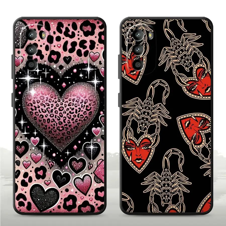 Exquisite Love Art Black Soft Phone Cover Case for Motorola Mot G71 G22 Edge40 Edge 20 Pro 30 Lite G52 G53 G30 G60 G60s G50 G32