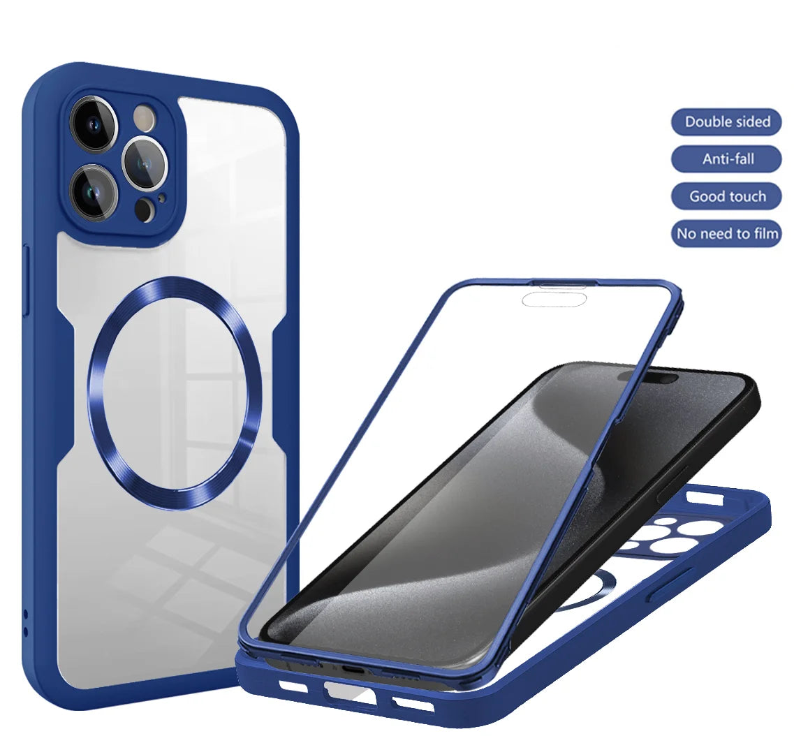 360 Double Sided Full Protection Magnetic Phone Case For iPhone 15 14 12 13 11 Pro Max 16 Plus with Screen Protector Clear Cover