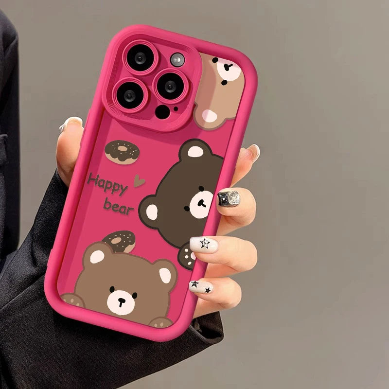 Cute Bear Phone Case For iPhone 13 Cases Iphone 11 15 Pro Max 16 17 Air 14 12 XR XS X 7 8 Plus SE 15promax Silicon Fundas Cover