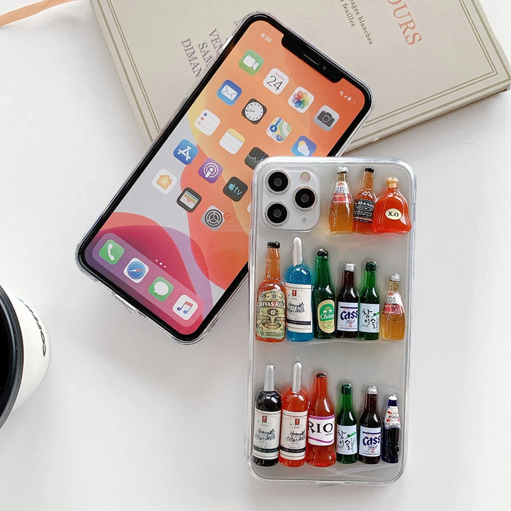 Super 3D Wine Bottles Clear Resin Phone Case For iPhone 17 16 14 15 13 12 Pro Max Cover Shockproof Capa Non slip Skin Funda