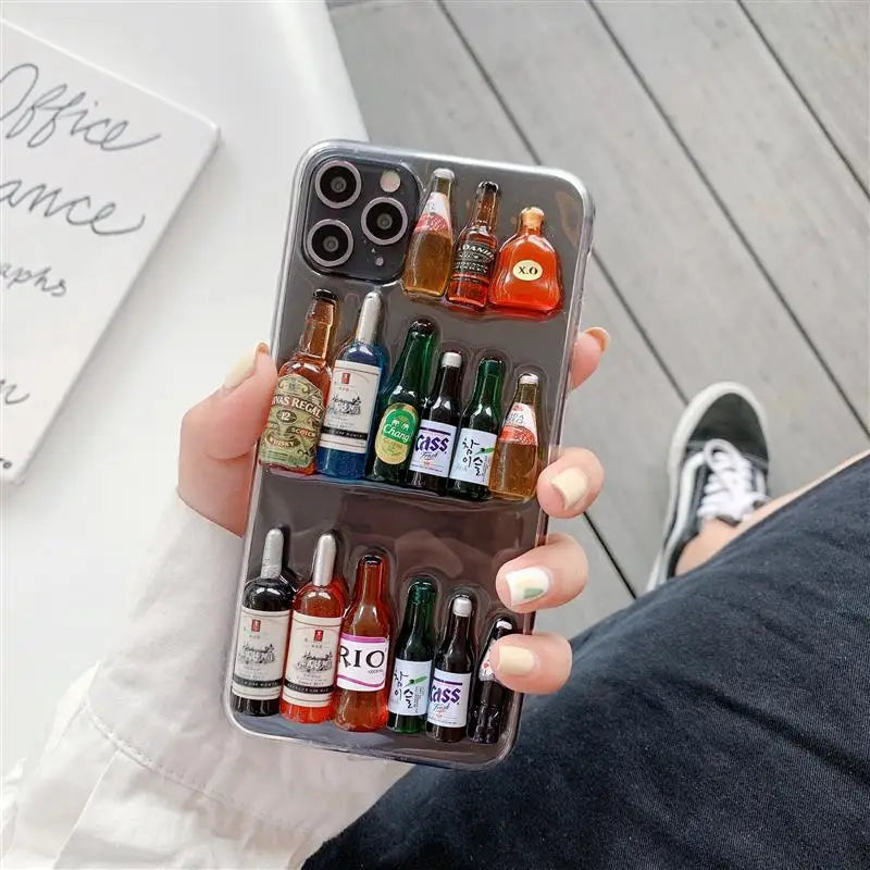 Super 3D Wine Bottles Clear Resin Phone Case For iPhone 17 16 14 15 13 12 Pro Max Cover Shockproof Capa Non slip Skin Funda