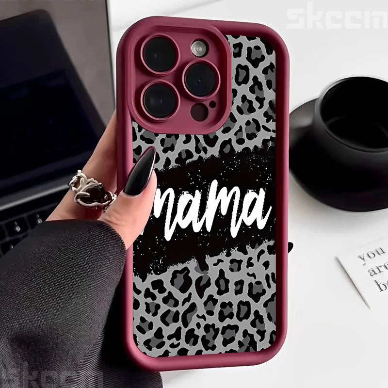 Leopard Print Mom Letter Patter Phone Case For iPhone 16 15 Pro Max 14 Plus 13 12 11 X XS XR 7 8 Plus Matte Silicone Soft Cover