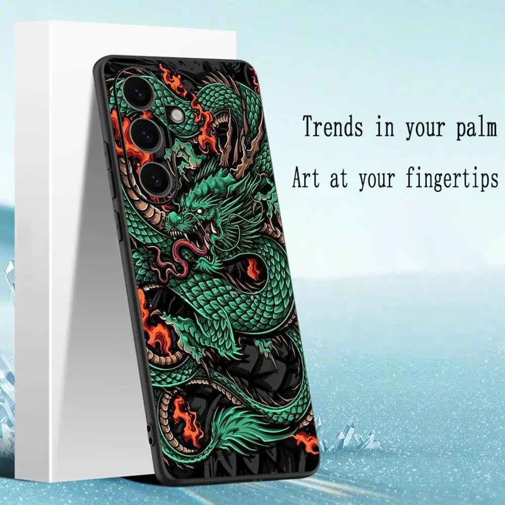 Luxury cool Chinese dragon Phone Case For Samsung Galaxy S25 S24 S23 S22 S21 S20 Plus Ultra Note20 Soft Black