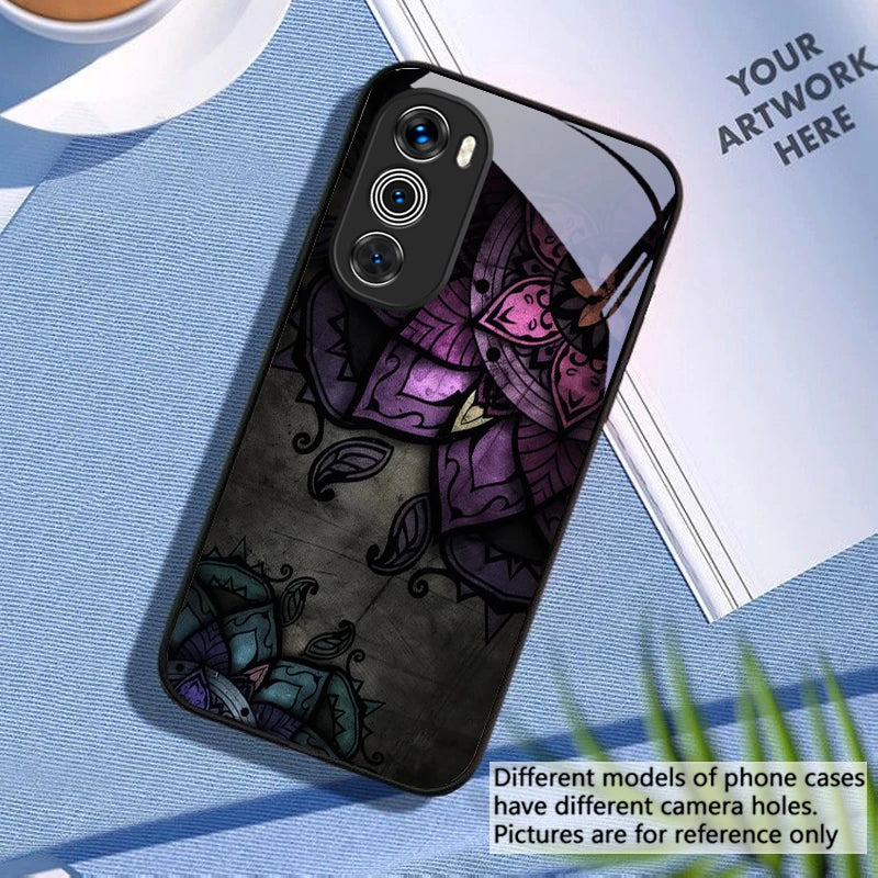 Black Pattern For Moto G54 Power 5G G75 Edge 50 Neo G14 24 4G 34 G55 85 35 20 Lite 30 Pro G24 Power Black Glass Phone Case
