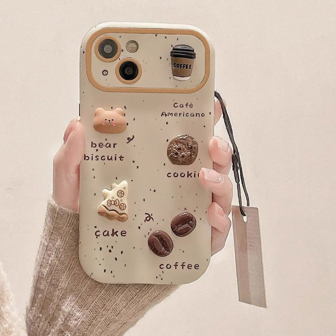 Cute Bear Coffee Phone Case, for IPhone 11 15 14 13 12 Pro Max 15Pro 14Pro Shockproof Silicone Cover ,with Lanyard Full Cases