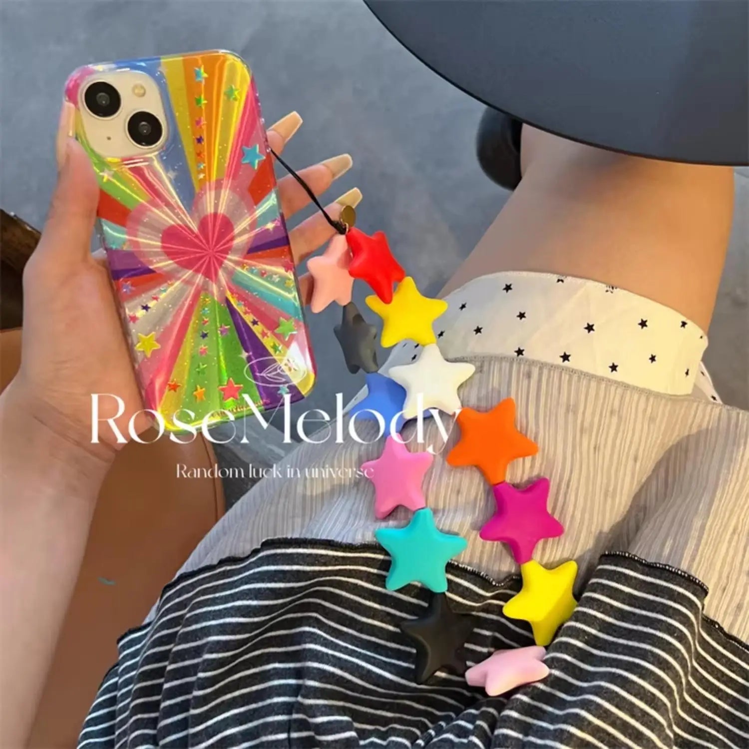 Fantastic Rainbow Laser Love Star Phone Case For iPhone  16 15 14 13 12 11 Pro Max XR XS MAX  7 8 Plus Y2K Anti Fall Cover