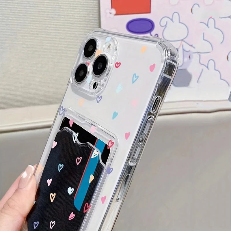 A Colorful Heart-Shaped Phone Case For iPhone 17 Cases iPhone 16 15 14 13 12 11 Pro Max XS X XR 7 8 Plus With A Card Slot Cover
