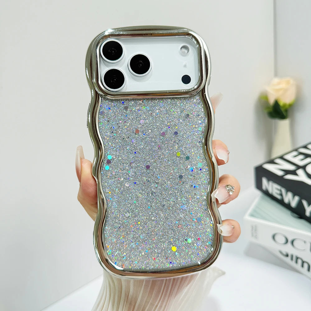 Glitter Case for iPhone 17promax Bling Plating Wave Edge Phone Case for iPhone Air Cute Shockproof Shiny Cover for iPhone 17pro