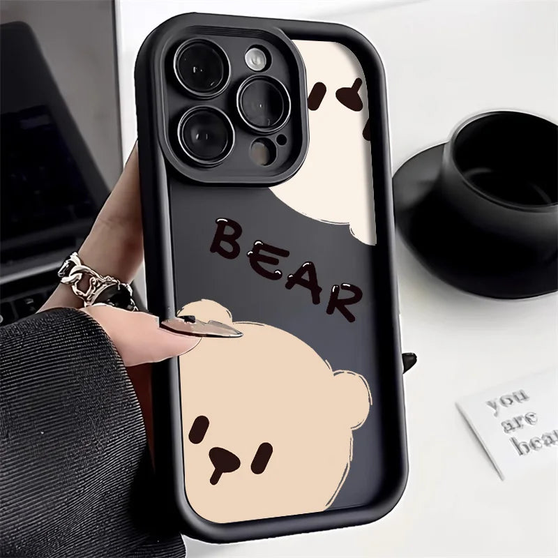Cute Bear Phone Case For iPhone 13 Cases Iphone 11 15 Pro Max 16 17 Air 14 12 XR XS X 7 8 Plus SE 15promax Silicon Fundas Cover
