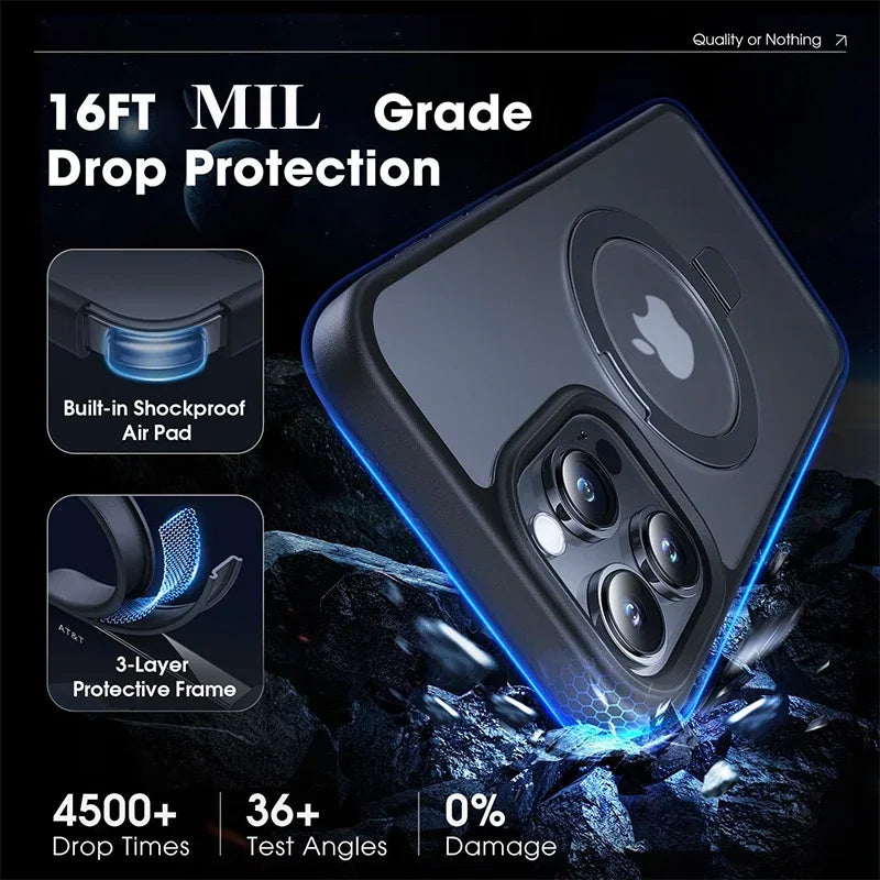 Magnetic Phone Case with Ring Stand for iPhone 17 16 15 Pro Max Case 14 Plus 13 12 11 Mobile Cases Matte Slim Back Cover