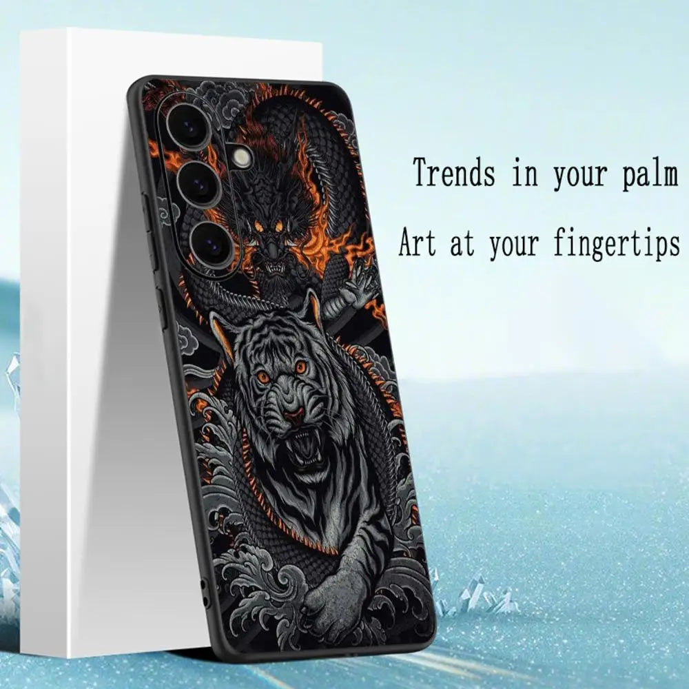 Luxury cool Chinese dragon Phone Case For Samsung Galaxy S25 S24 S23 S22 S21 S20 Plus Ultra Note20 Soft Black
