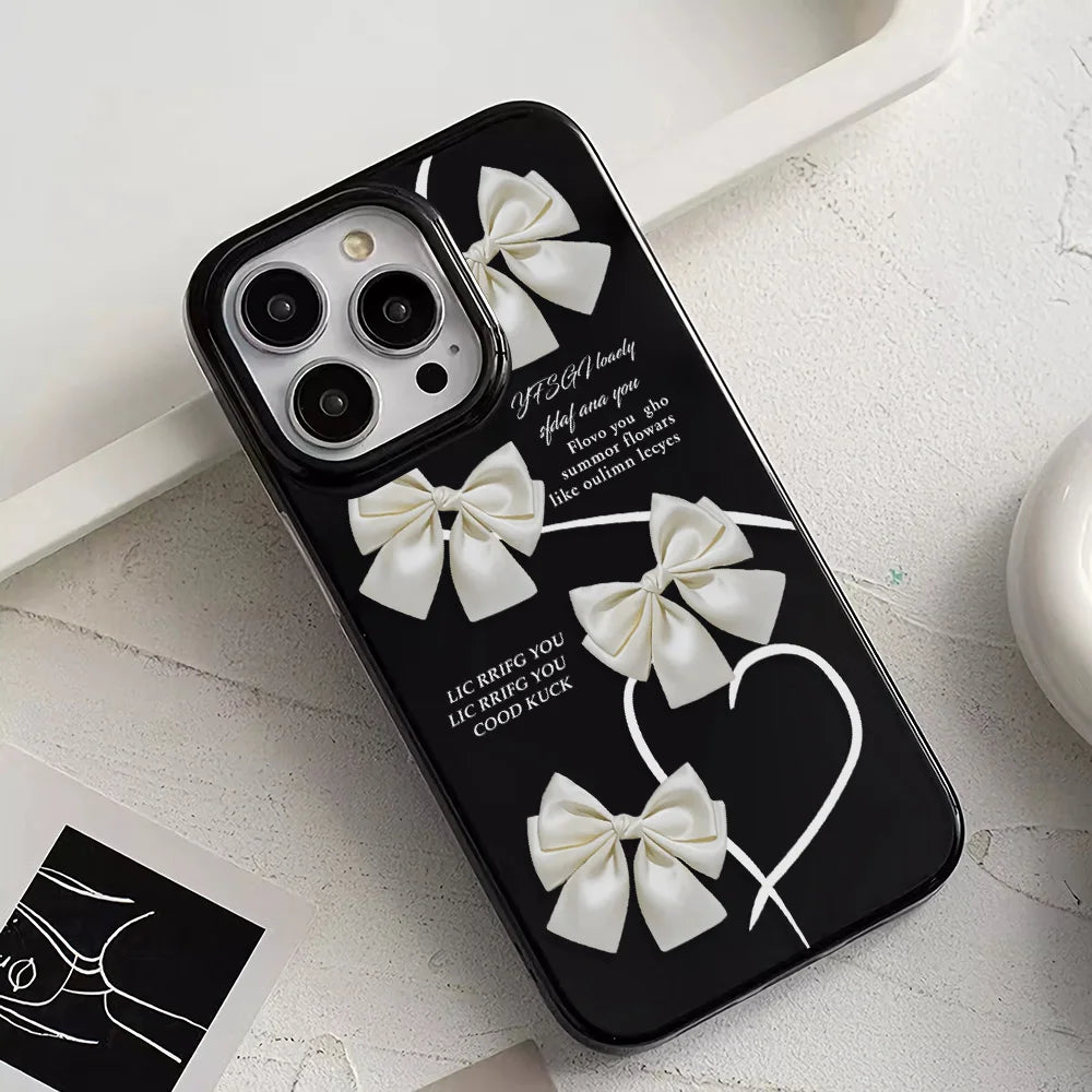Luxury Line Bow Silicone Phone Case for IPhone 13 11 15 16 14 12 Pro Max 16 15 7 8 Plus XR XS Max Soft Shockproof Back Cover