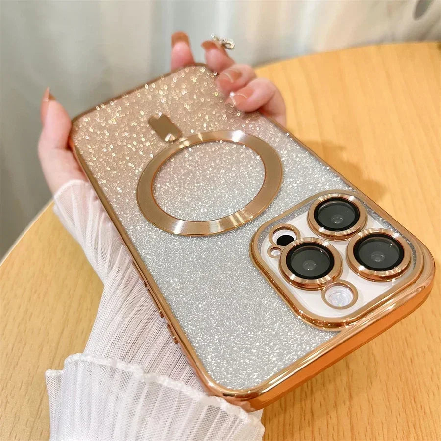 Glitter Shiny Cases  For iPhone 17 Air 16 15 14 13 12 11 Pro Max Plus For Magsafe Plating Soft Bling Wireless Charging Cover Hot