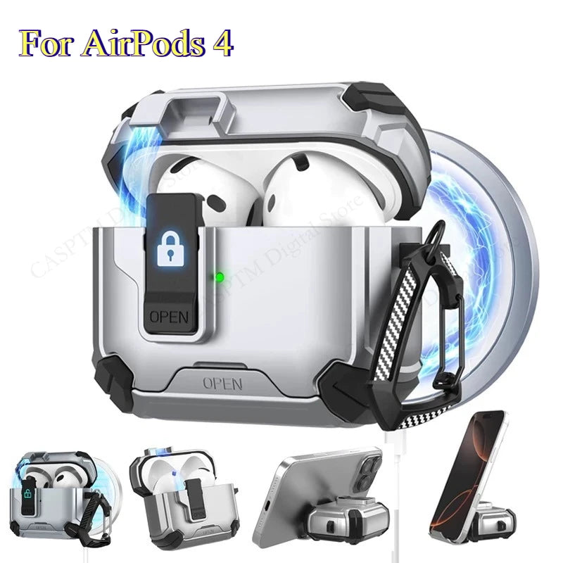 New Style Magnetic Earphone Case For AirPods 4 3 2 1 Pro 2 2nd Cover Creative Second-changing Bracket  Anti-fall Headphone Coque