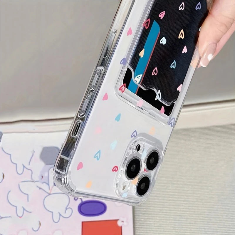 A Colorful Heart-Shaped Phone Case For iPhone 17 Cases iPhone 16 15 14 13 12 11 Pro Max XS X XR 7 8 Plus With A Card Slot Cover