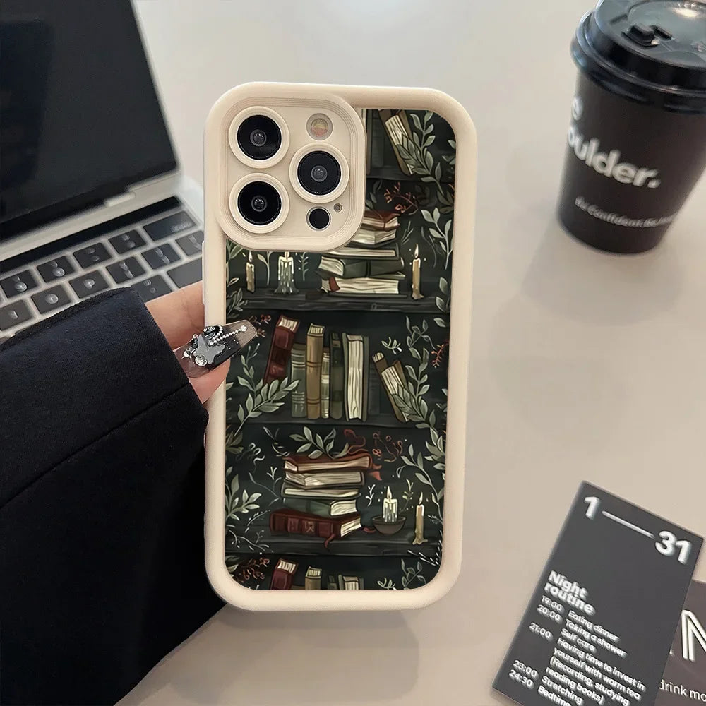 Book Shelf Creative Pattern Silicone Phone Case For iPhone 16 Pro Max Cases iPhone 15 14 13 12 11 XS Max X XR 7 8 Plus 16E Cover