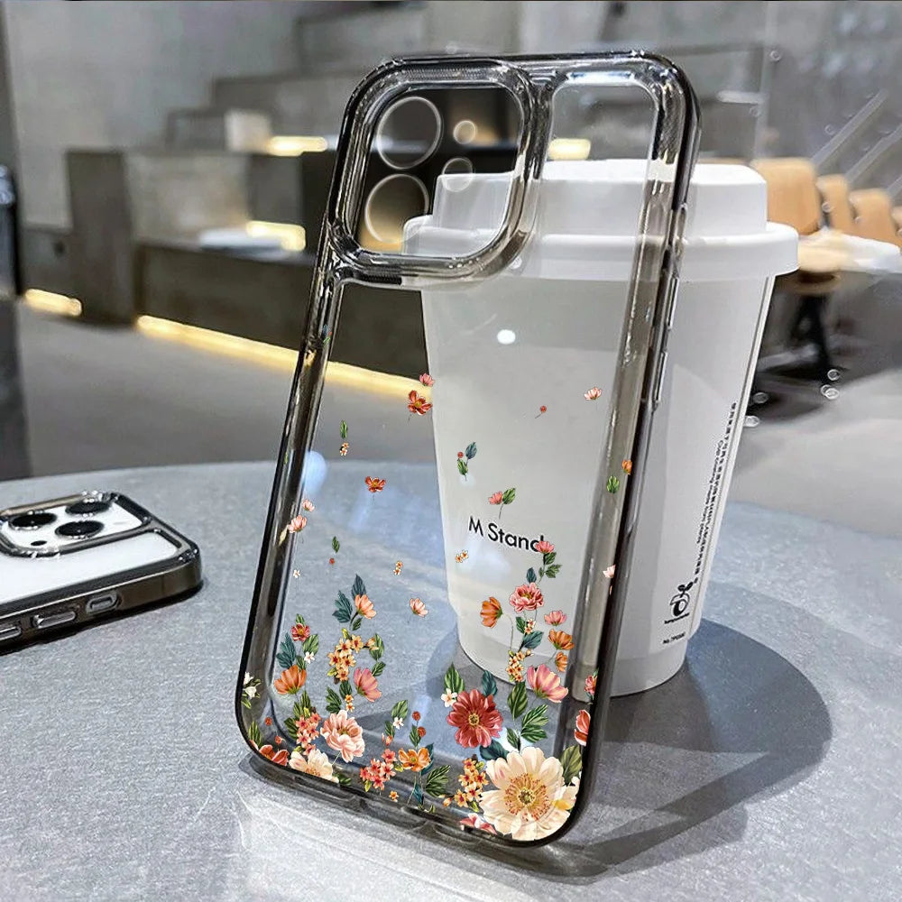 Flower Phone Case For iPhone 16 13 15 11 12 14 17 Pro Max Air 16E XS XR 7 8 SE Shockproof Transparent Cover Silicone Soft Fundas