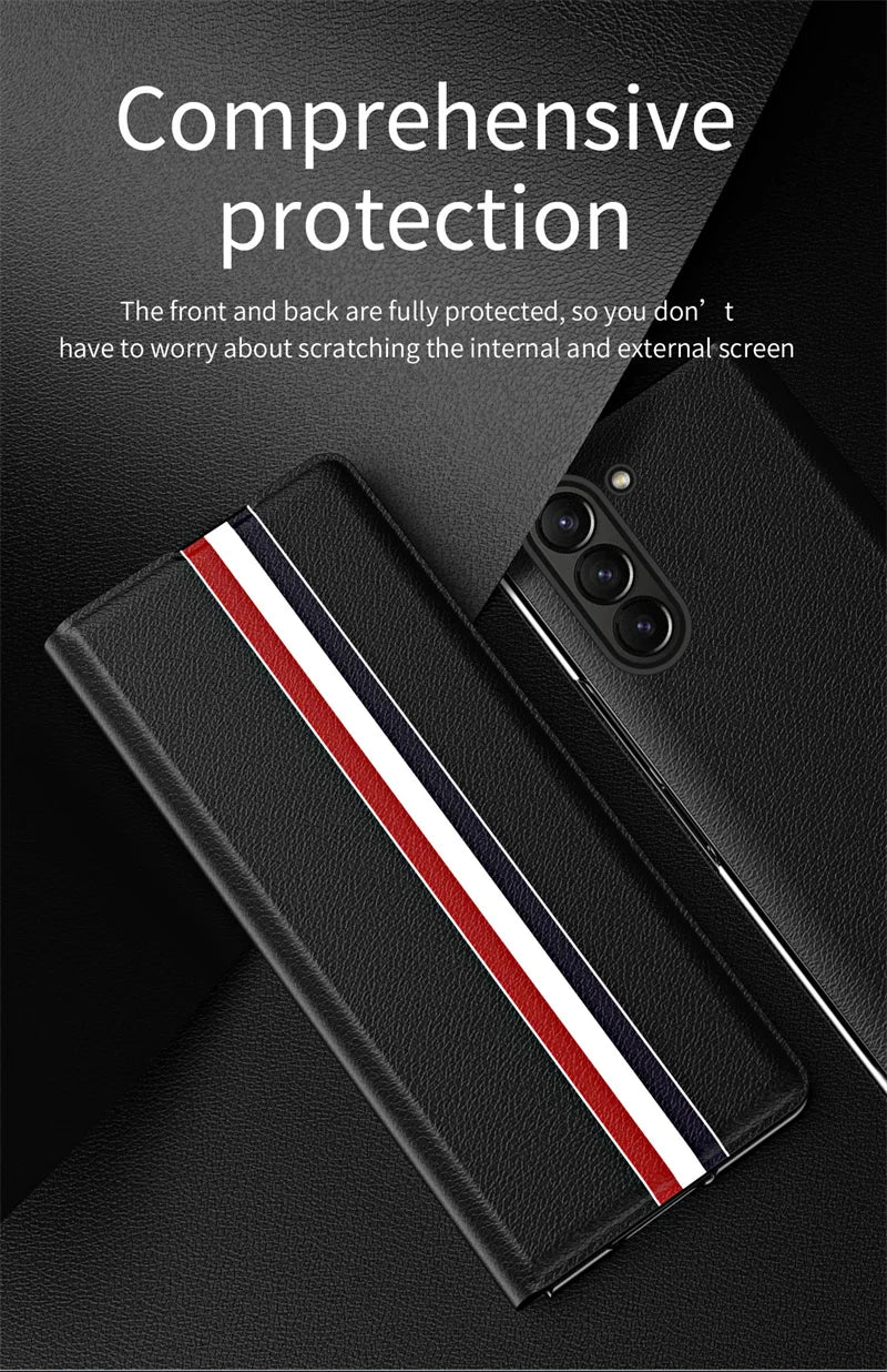 For Samsung Galaxy Z Fold 7 6 5 4 3 2 5G Luxury PU Leather Card Slot Wallet Bracket Phone Case  Full Protection Shockproof Case
