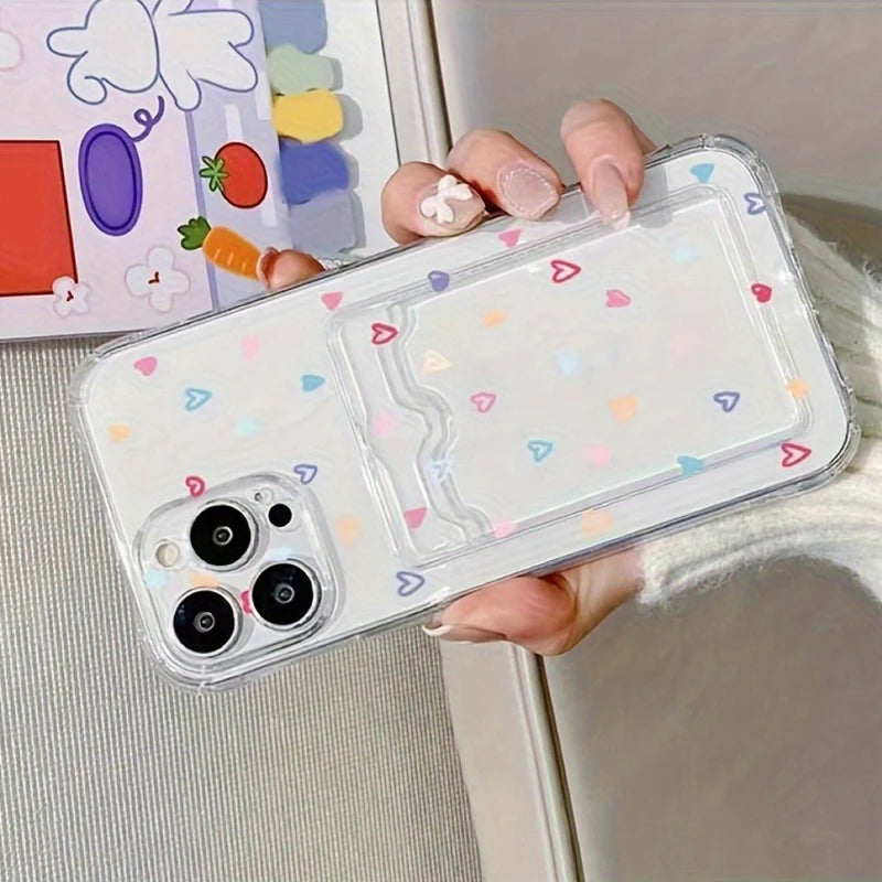 A Colorful Heart-Shaped Phone Case For iPhone 17 Cases iPhone 16 15 14 13 12 11 Pro Max XS X XR 7 8 Plus With A Card Slot Cover