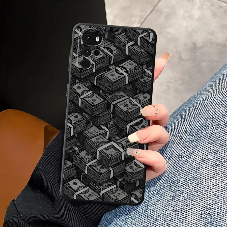 Dollar Money Case for Motorola Mot G22 Edge40 G50 Edge 20 Pro 30 Lite G52 G60s G60 G32 G51 G73 G53 G30 G71 Black Soft Phone
