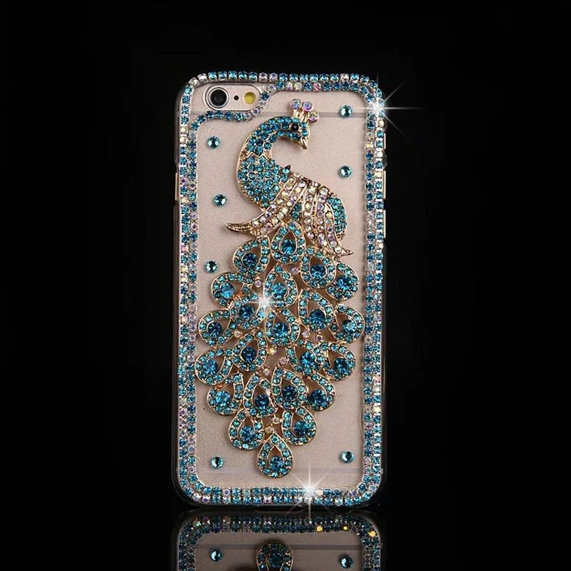 Cases for iPhone 17 Air 16 16e 15 14 13 12 11 7 8 Pro Max Plus X XS XR SE 2020 2022 Case Diamond Phone Cover coque Peacock