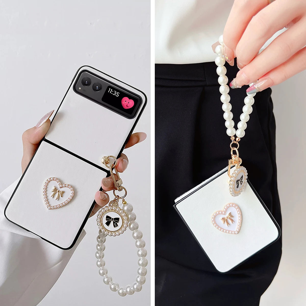 Love Heart PU Leather Phone Case with Bracelet Hard PC Protective Cover for Motorola Razr 2023/Razr 40