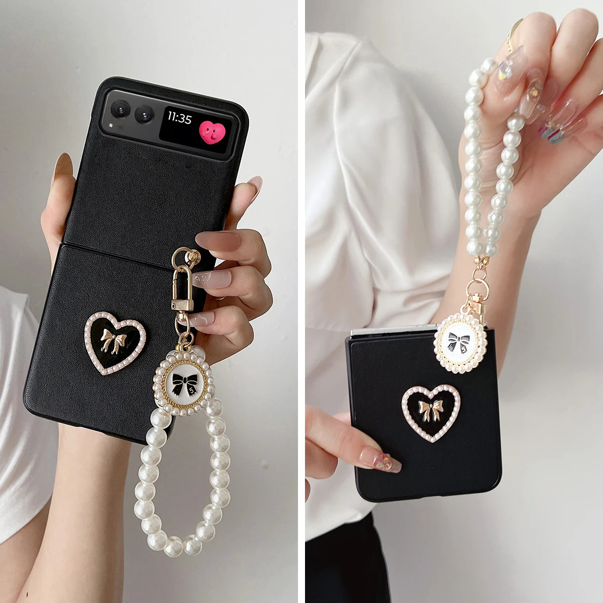 Love Heart PU Leather Phone Case with Bracelet Hard PC Protective Cover for Motorola Razr 2023/Razr 40