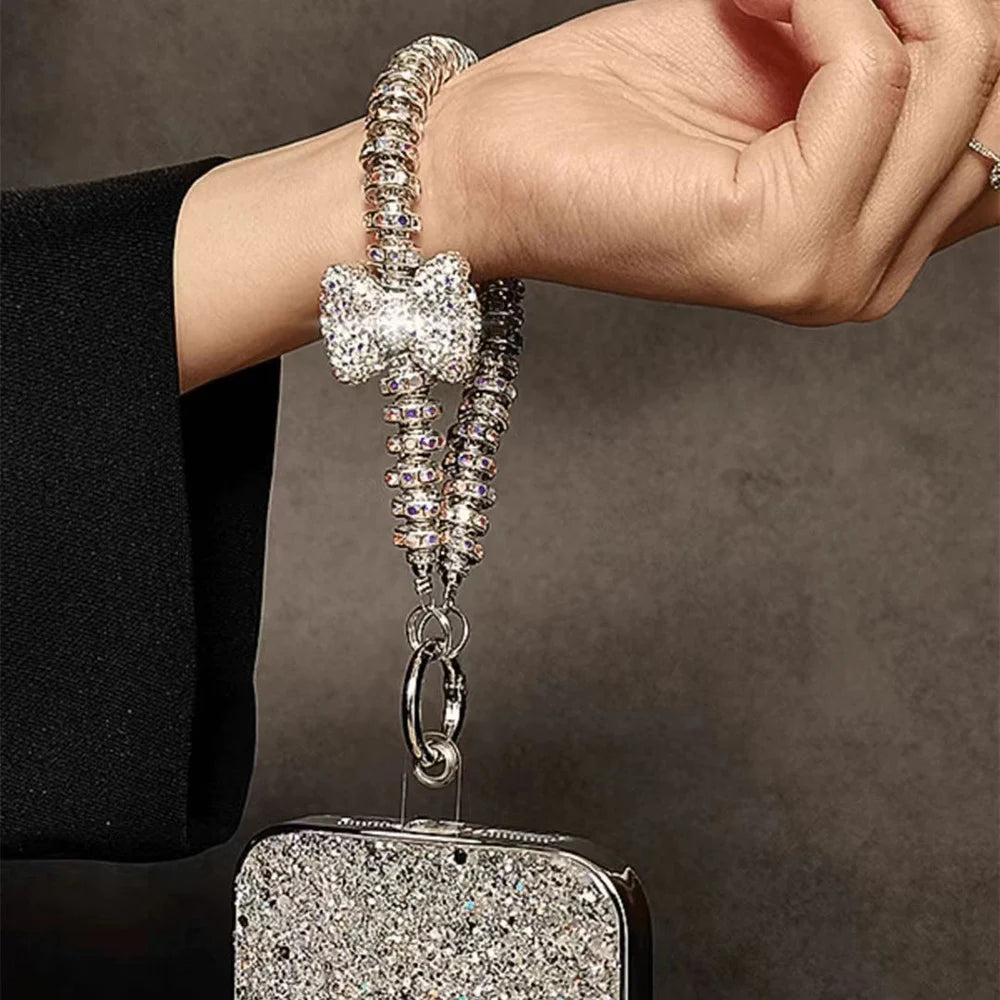 Diamond Bow Bracelet Fashion Crystal Ring Hand Wrist Strap Rhinestone Lanyard for iPhone Huawei Redmi Xiaomi Samsung Phone Charm