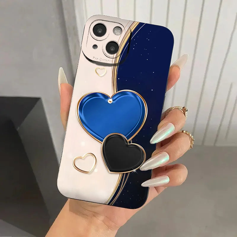 Purple Heart-Shaped Design TPU Phone Case For iPhone 17 16 Pro Cases iPhone 16E 11 12 13 14 15 Pro Max XS X XR 7 8 16 Plus Cover