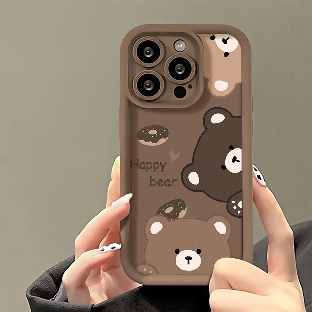 Cute Bear Phone Case For iPhone 13 Cases Iphone 11 15 Pro Max 16 17 Air 14 12 XR XS X 7 8 Plus SE 15promax Silicon Fundas Cover