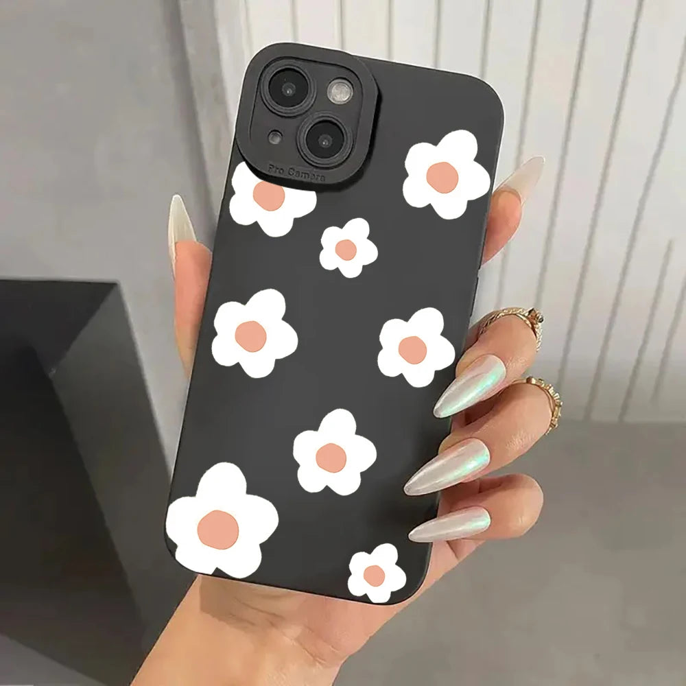 Phone Case For iPhone 16 Cases iPhone 17 15 11 12 13 14 Pro Max XR 16E 15 Plus Black Stylish Flower Patterned Design Phone Cover